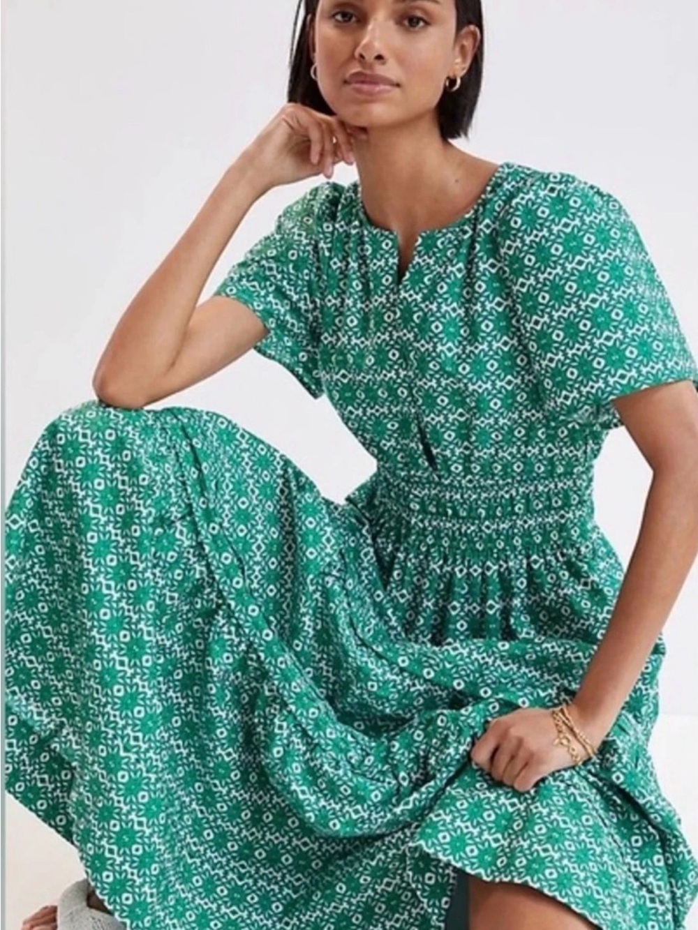 Anthropologie Somerset Maxi Dress Green White Geometric Print Size M